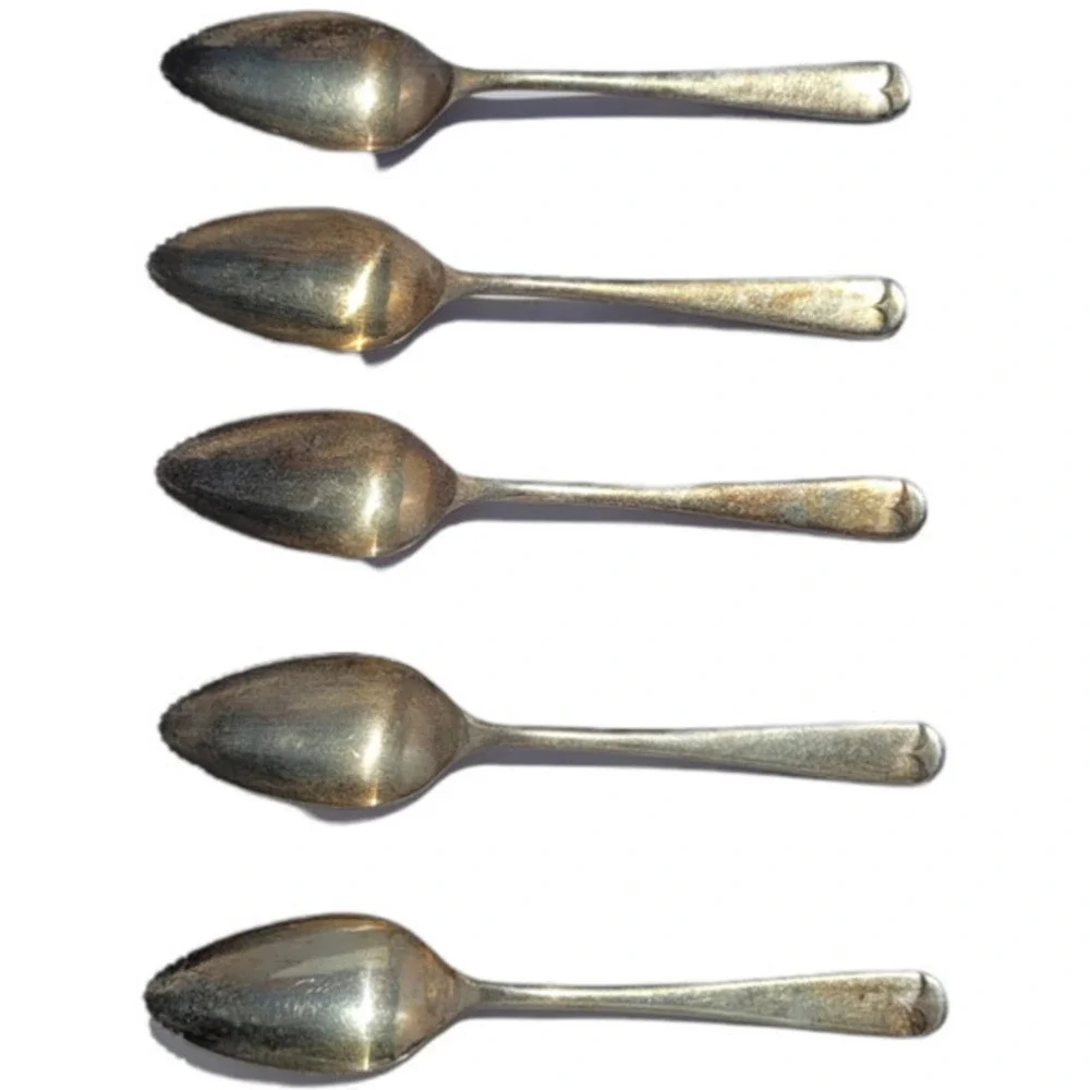 Vintage Set of 5 EPNS Sheffield England Serrated Tip Normcore Grapefruit Spoons